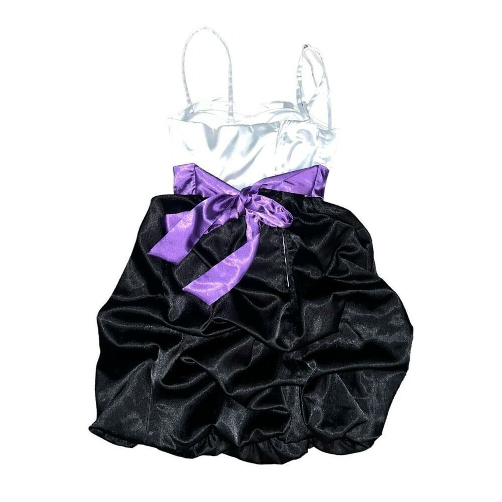 IZ BYER DRESS Color Block Junior Ruffle White Purple Black Tie Back Dress Size 5 - Picture 2 of 8